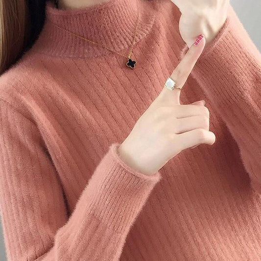 Autumn Winter Thick Sweater Women Knitted  Pullover Sweater Long Sleeve  Half Turtleneck  Slim Jumper Soft Warm Pull Femme