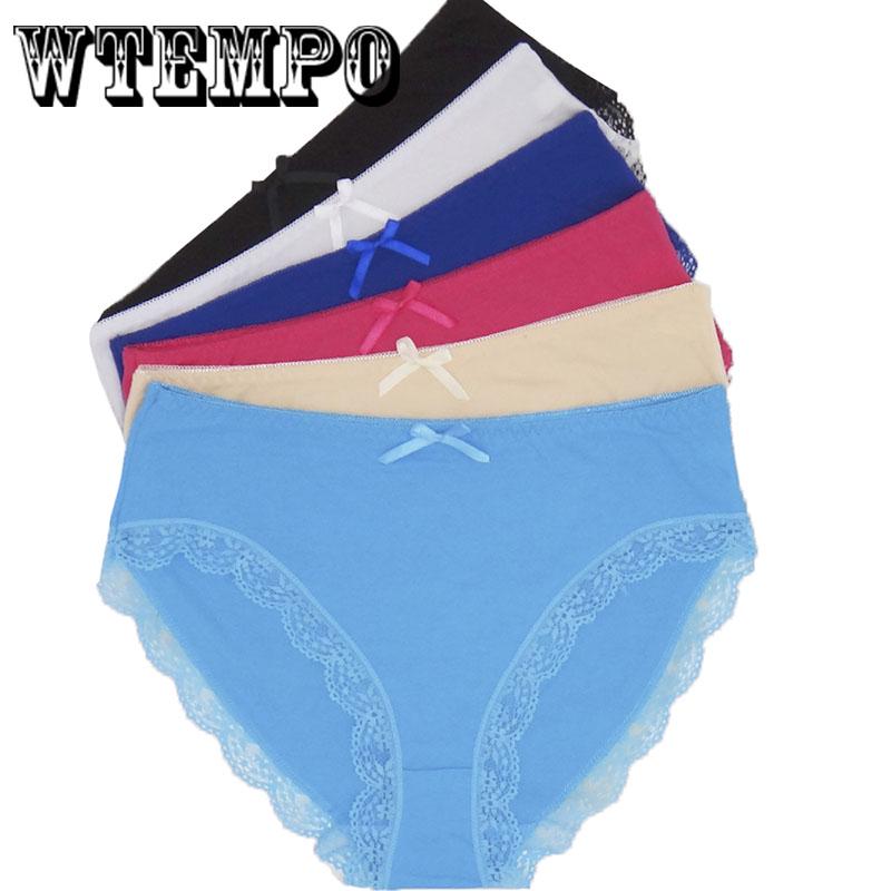 WTEMPO 6 Pcs/Lot  Woman Underwear Briefs Seamless Panties Plus Size Lace Cotton Sexy Antibacterial