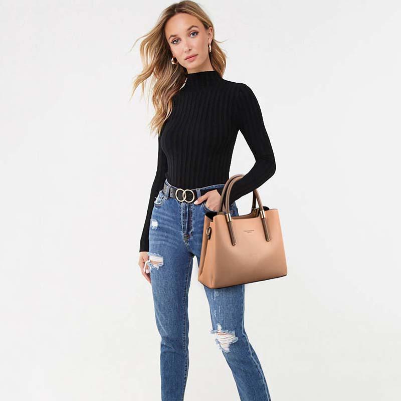 Fashion European and American High-grade Soft Leather Wild Metal Large Capacity Fashion Handbag Large Bag Large Capacity Handbag