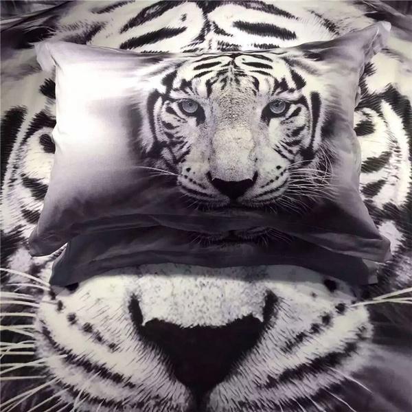 3D Lifelike White Tiger Bedding Set of Duvet Cover Pillowcases Size King,Size Queen,Size Twin