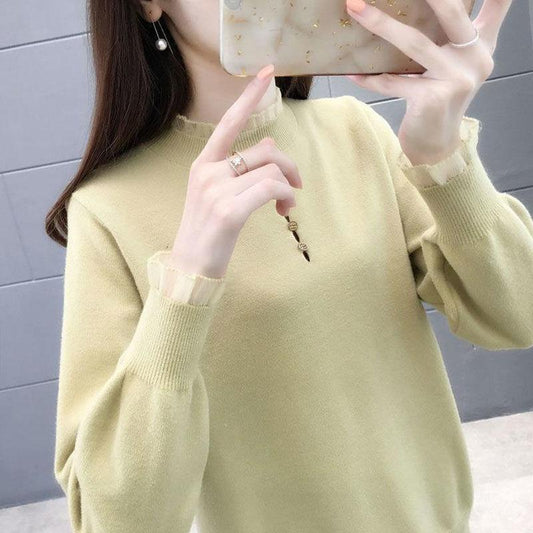 Autumn and Winter Loose Slim Sweater Half High Neck Knitted Long-sleeved Bottoming Shirt Fashion Simple Female Top