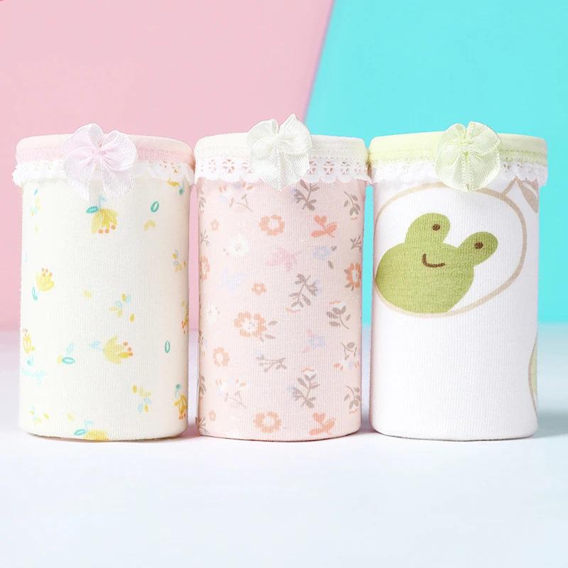 3 Packs Girls Underwear Girls Cotton Crotch Antibacterial Mid-waist Printing Triangle Shorts Women's Cartoon Cute Panties Breathable Soft Underpants