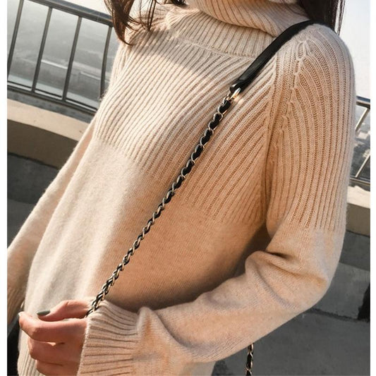 Turtleneck Knitted Sweater Women Solid Winter Thicken Jumper Ladies Casual Tops Oversize Korean Bottoming Pullover