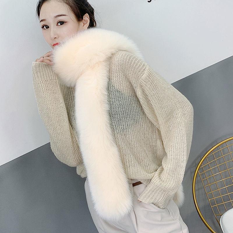 Women's Artificial Fox Fur Collar Scarf Solid Color Lengthened Shawl Collar Warm Scarf Winter Fluffy Scarf Shawl Scarf