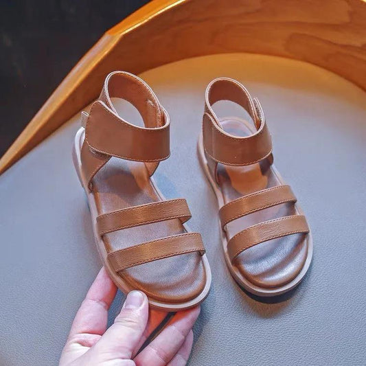 Girls Sandals Girls Summer Soft Sole Low Heel Roman Hollow Beach Sandals Anti-slip Solid Color Casual Princess Sandals