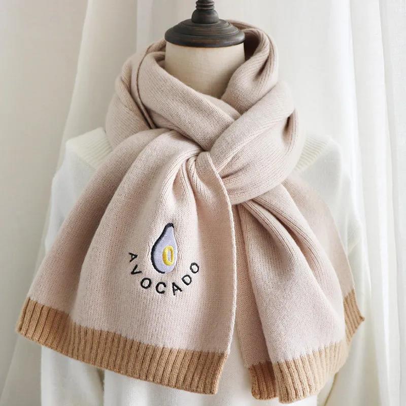 Winter Wool Scarf Korean Version of Wild Embroidery Scarf Thick Warm Wool Knitted Scarf Shawl for Women