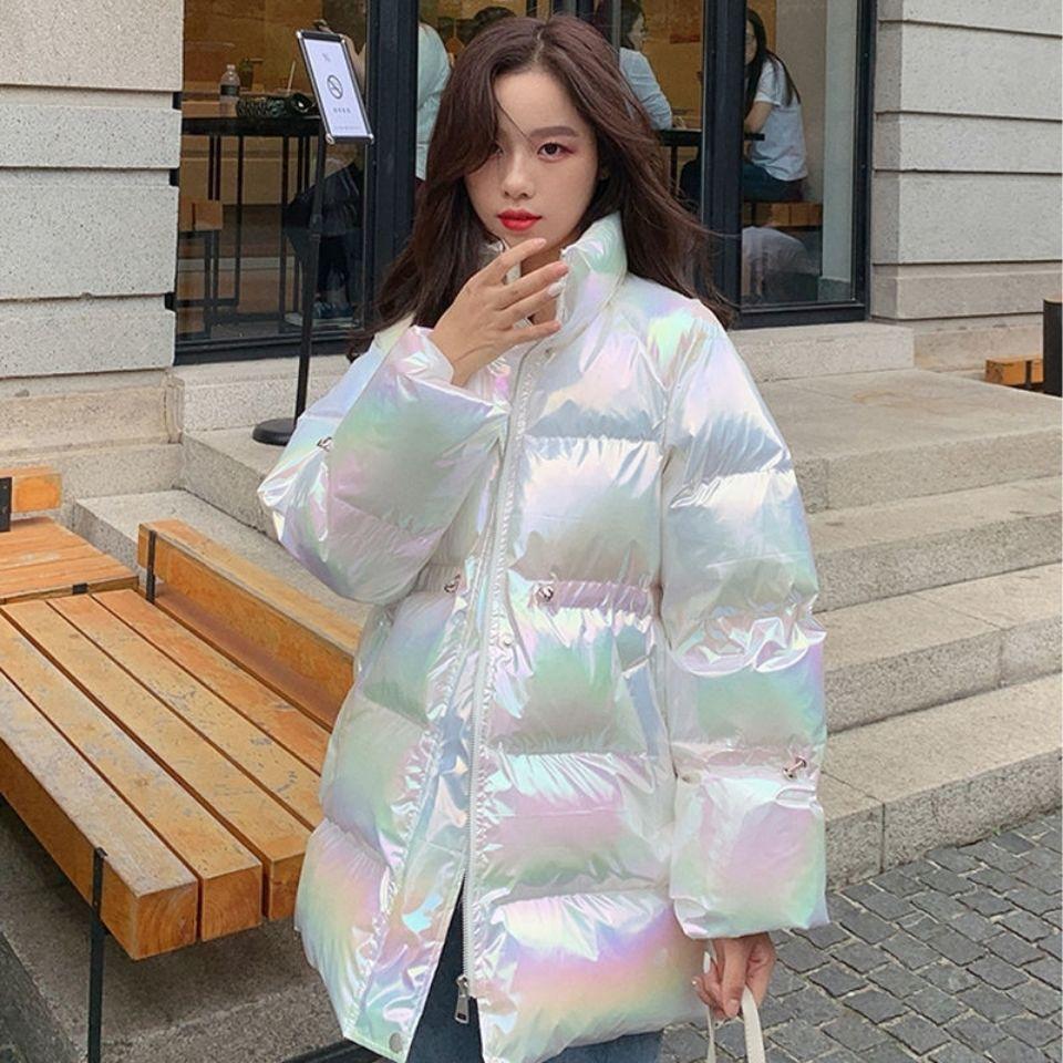 Bright Face Colorful Down Jacket Women White Duck Down Autumn and Winter Loose Mid-length Disposable Bread Jacket