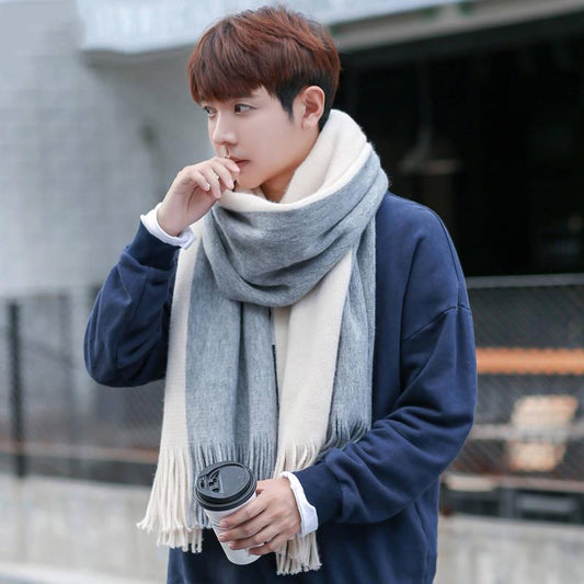 Men's Fashion Scarf Winter Wool Couple Scarf Thick Warm Long Scarf with Tassel