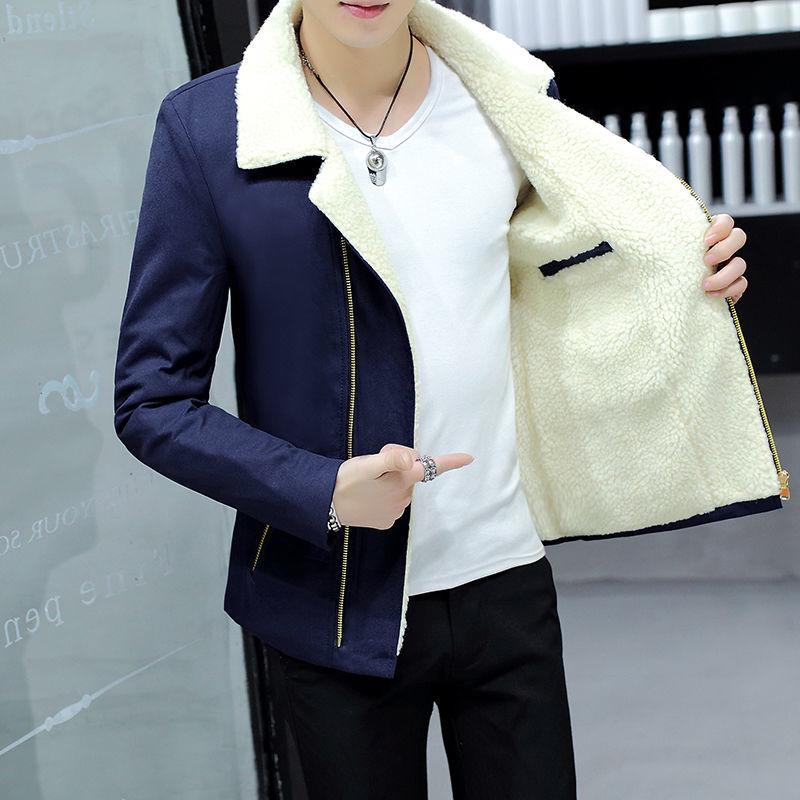 Jacket Men's Autumn and Winter Plus Fleece Jacket Youth Korean Version of The Trend of Lamb Wool Winter Warm Suit Men's Winter Clothes