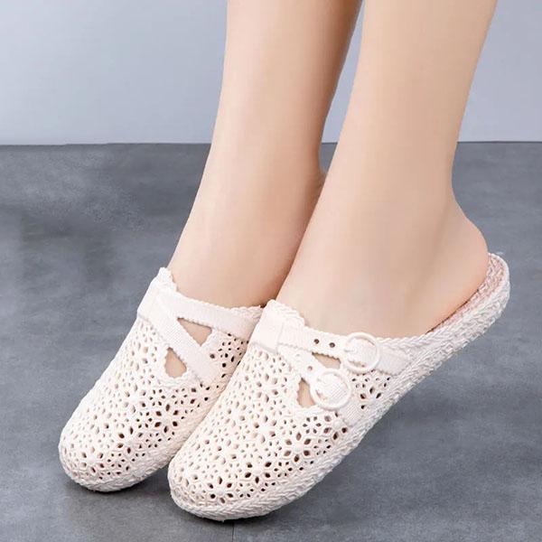 Female Solid Color Large Size Hollow Home Indoor Slippers Women's Non Slip Breathable Beach Casual Sandals