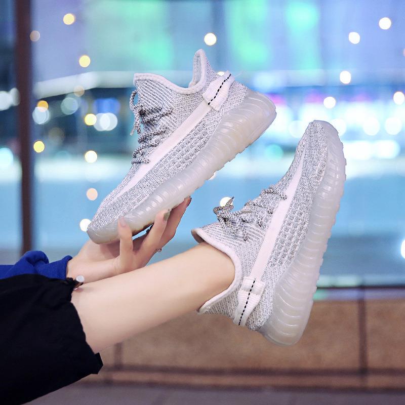 Reflective Knitting Mesh Sneakers Women Dad Shoes Basket Casual Platform Night Running Shoes 2020