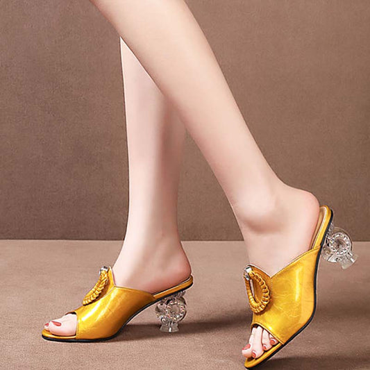 Summer Rhinestone Sandals and Slippers Fashionable Women's Shoes High-heeled Shoe Crystal Thick-heeled Fish Mouth Shoes