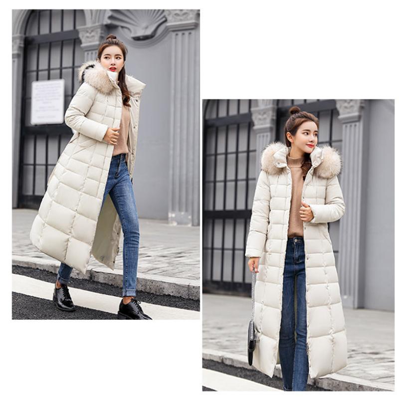 Women's Winter Padded Down Jacket Hooded Down Jacket with Warm Stand-up Collar Women's Solid Color Long Down Jacket Quilted Coat