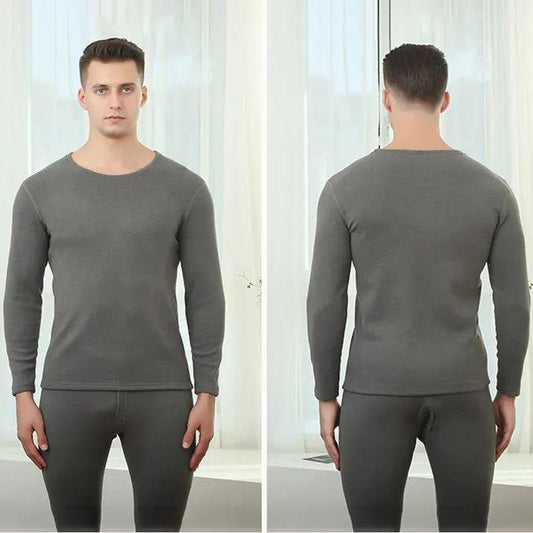 Men Winter Thermal Underwear Plus Velvet O-neck Tops Pants Tight Suit Thicken Windproof Comfortable Soft Lining Long Sleeve High Elasticity Slim