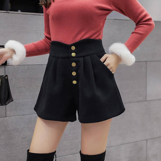 Woolen Shorts Women Loose High Waist Wide Leg Boots Shorts For Shorts Women