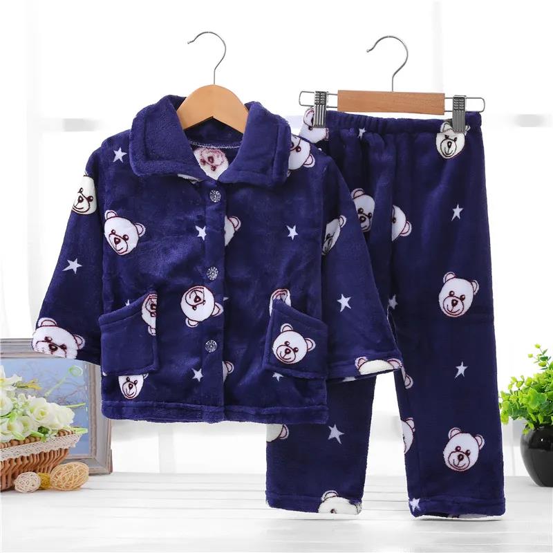 Autumn and Winter Children's Pajamas Thickened Flannel Boys and Girls Baby Children's Home Clothes Set Coral Velvet Children