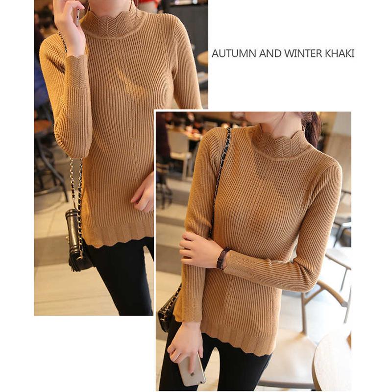 Women's Autumn and Winter Shorts Long Sleeve Knit Half High Neck Slim Bottom Shirt