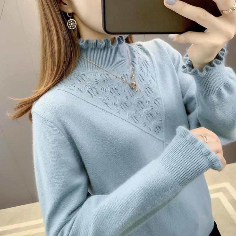 Sweater Autumn/winter Ruffled Half Turtleneck Sweater with Fungus Collar, Women's Bottoming Shirt, Foreign Style