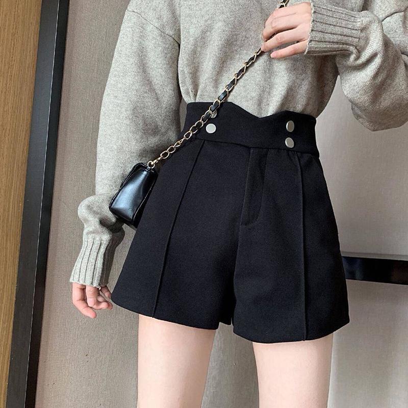 Women's High-waist Shorts Wide-leg Pants Loose and Thin All-match Outer Wear Woolen Boots Pants Women's Thick Shorts