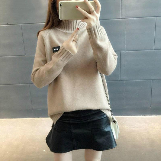 Woman Medium Long Section High Collar Sweater Winter Warm Knitting Sweaters Large Size Sweater