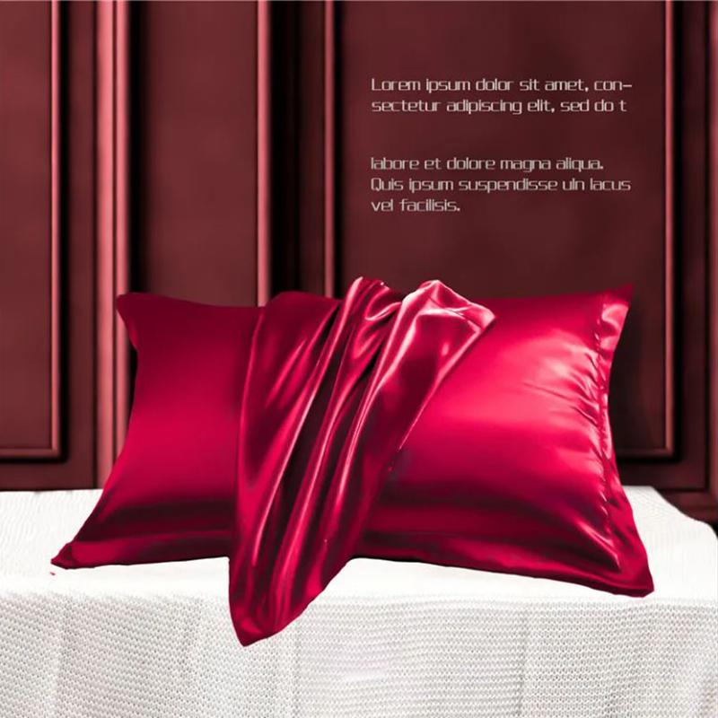 A Pair of Silk Pillowcases Skin-friendly Soft Solid Color Pillowcase 48*74cm Bedroom Double Pillowcase