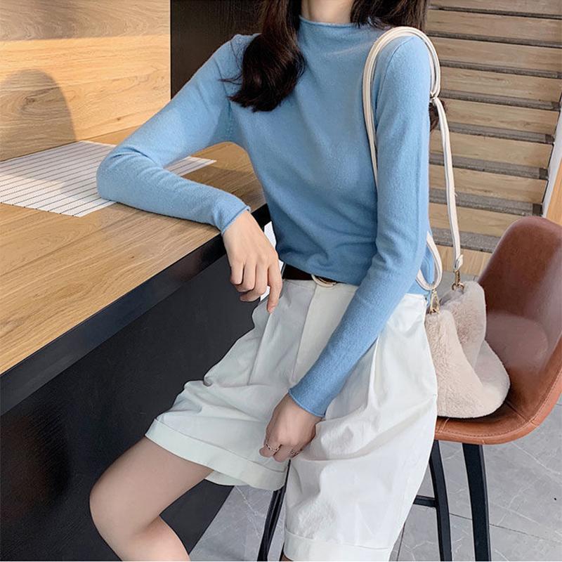 Autumn and Winter Pullover Sweater Korean Version of Early Autumn Wool Women's Loose Top Half High Collar Bottoming Shirt