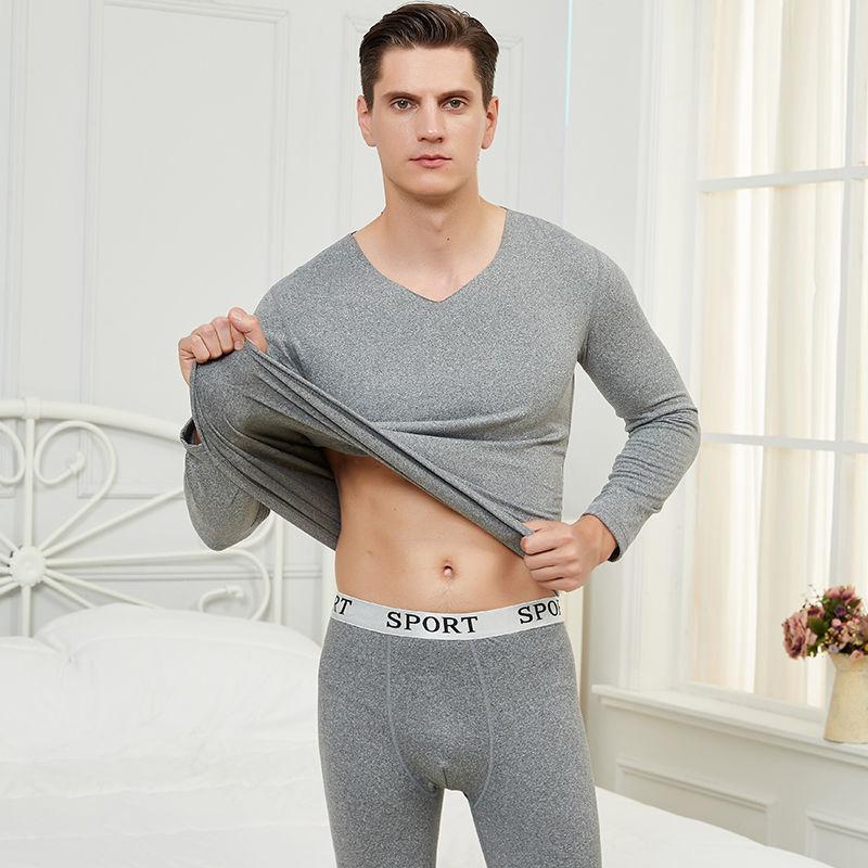 Men Winter Autumn Thermal Underwear Male Tight Suit Thicken Windproof Comfortable Soft Lining Long Sleeve High Elasticity Slim Seamless V-neck Clothes