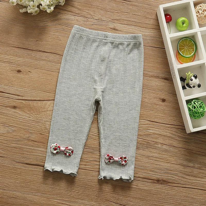 Girls' Leggings Children's Spring and Autumn Thin Floral Bow Korean Cropped Trousers Stretch Pants Baby Outer Wear and Inner Wear