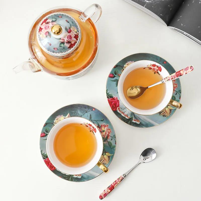 Rose Angel Bone China Exquisite Coffee Cup European Style Small Luxury Suit with Spoon Ceramic High-end Elegant Retro