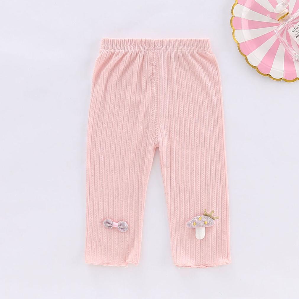 Girls' Leggings Children's Spring and Autumn Thin Bow Mushroom Korean Cropped Trousers Stretch Pants Baby Outer Wear and Inner Wear