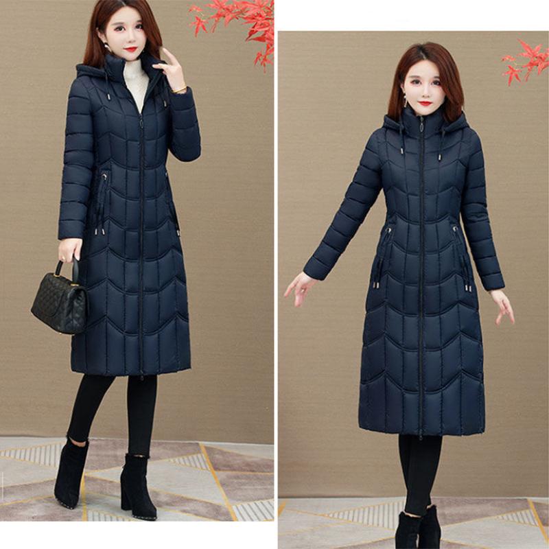 Women's Solid Color Long Down Jacket  Quilted Coat Women's Winter Padded Down Jacket Hooded Down Jacket with Warm Stand-up Collar