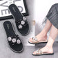 Women Peep Toe Sandals High Quality Rhinestones Slippers Anti Skid Flip Flops Crystal Women Shoes Summer Beach Footwear Lightweight Flat Sandals