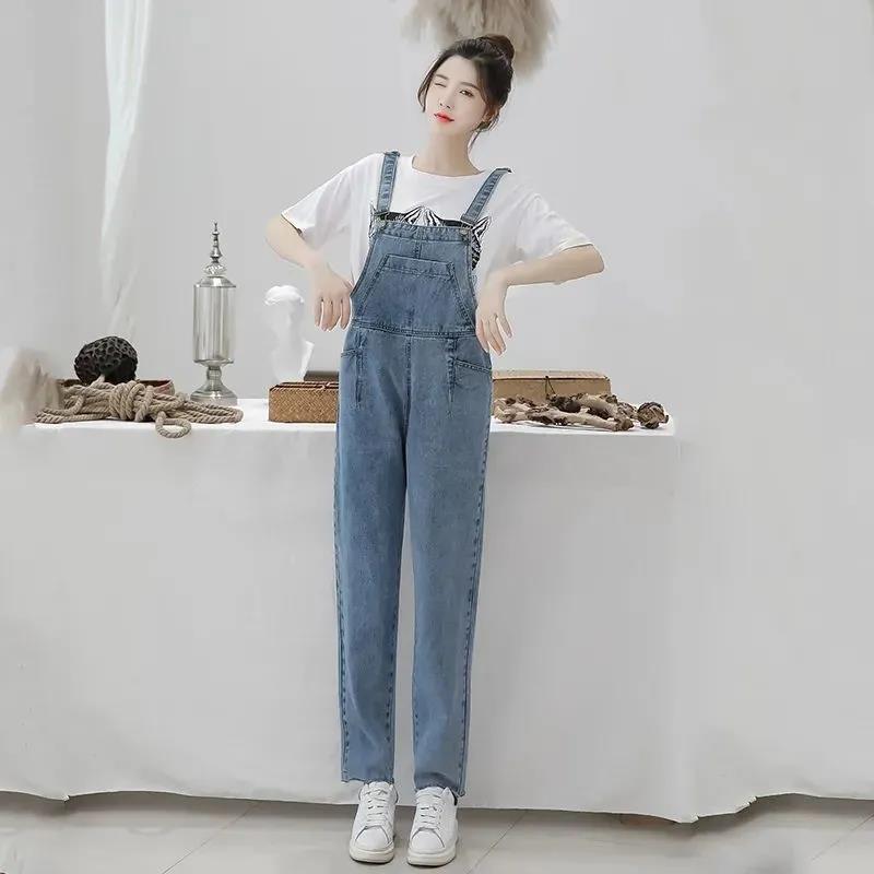 WTEMPO Summer Denim Jumpsuit Student Woman Jeans Long Romper Pants Zipper Pockets Sleeveless Adjusted Overalls Trousers