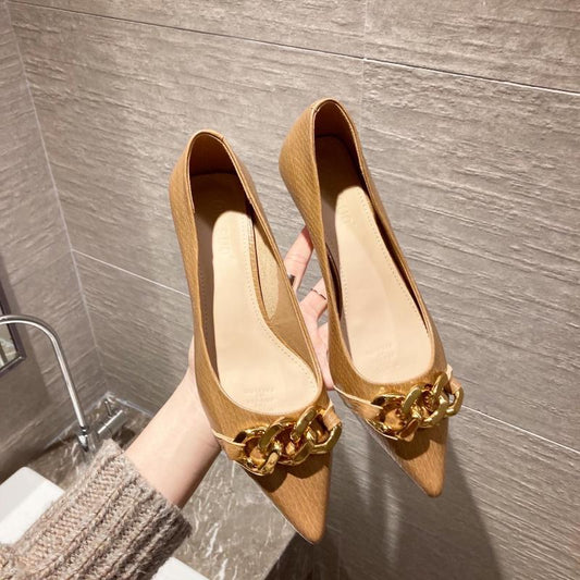 Spring and Autumn All-match Stiletto Metal Buckle Shallow High Heels Pointed Toe Stiletto High Heels Women's Shoes