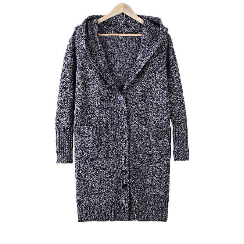 New knit cardigan women's hooded shirt in the long paragraph large size was thin thick sweater coat