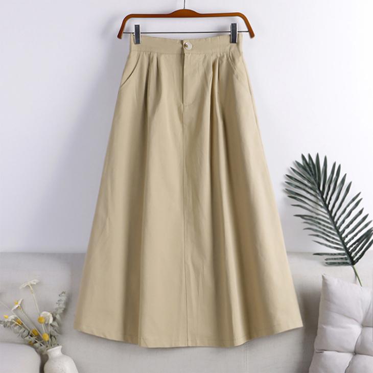 Autumn and Winter Solid Color High Waist Women's Skirt Literary Temperament Button Pocket A-line Skirt Mid-length Women's Skirt