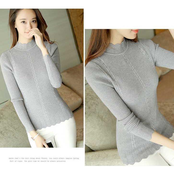 Women's Autumn and Winter Shorts Long Sleeve Knit Half High Neck Slim Bottom Shirt