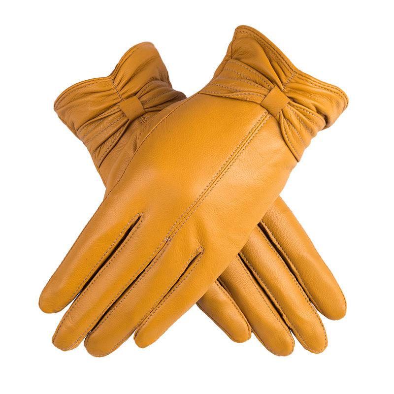 Women's Goatskin Leather Gloves Cycling Driving Plus Cashmere Warm Mittens Windproof Winter Classic Leather Gloves High Quality Anti-pilling Soft