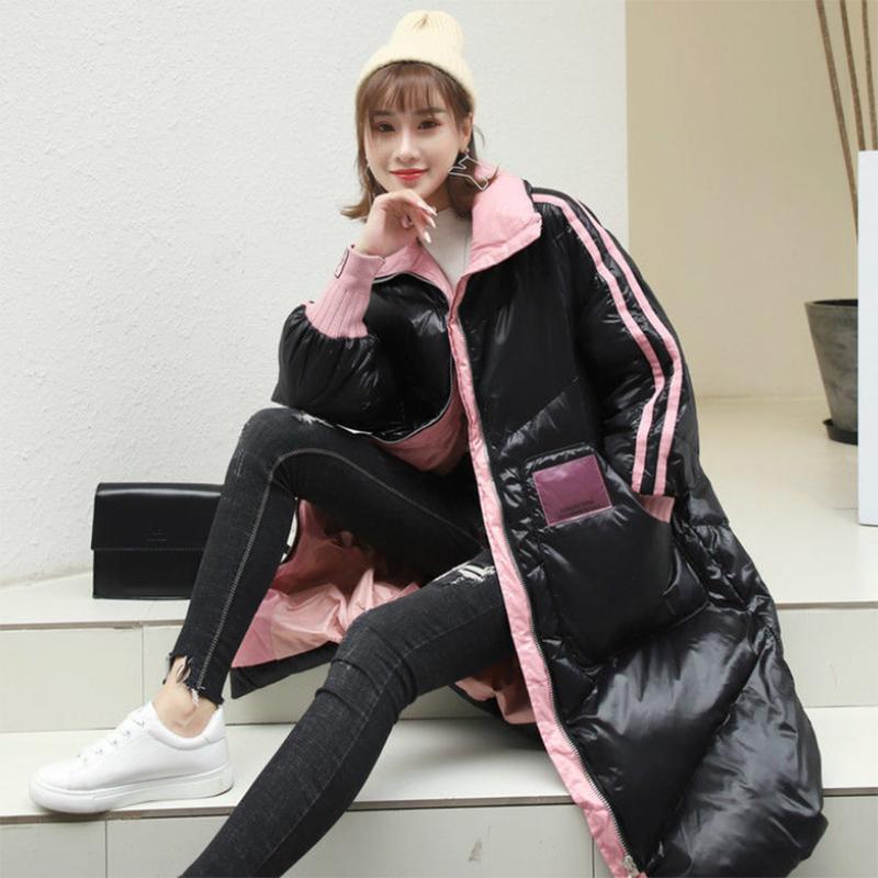 Women's White Duck Down Stand-collar Shiny Down Jacket Mid-length Korean Loose Padded Jacket Warm Cotton Coat Winter Quilted Jacket