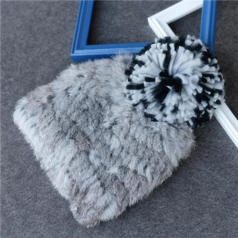 Women's Winter Rex Rabbit Fur Hat Plush Hat Fur Ear Cap Thicken Warm Wool Knitted Hat Fur Ball Warm Headgear Rabbit Hair Blend Plush Hats