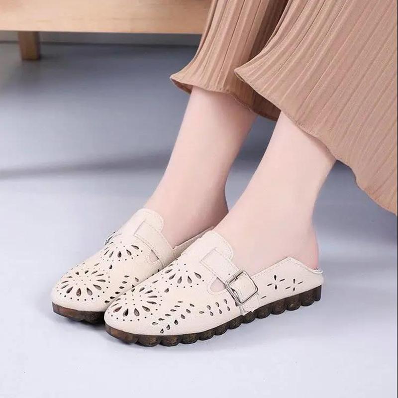 Tendon Bottom Two-wear Peas Shoes Women Flat Sandals Single Shoes Hollow Peas Shoes All-match One-legged Lazy Slippers Loafers