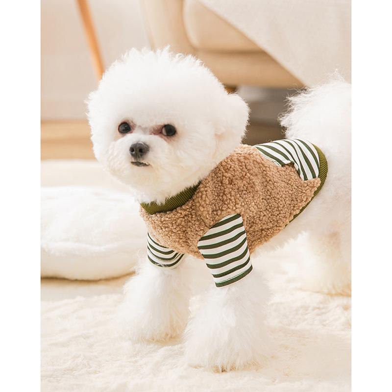 Autumn and Winter Contrast Color Stripes Stitching Fleece Sweater for Dogs Cats Two-legged Clothes for Small Dogs Small Cats Spring Pet Clothes