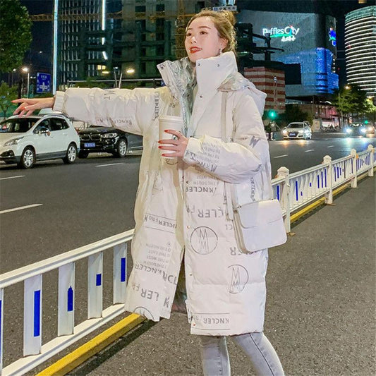 Loose Stand-up Collar Hooded Over The Knee Large Size Mid-length Bread Coat Cotton-padded Jacket Women Winter Thick Large Size Loose Jacket