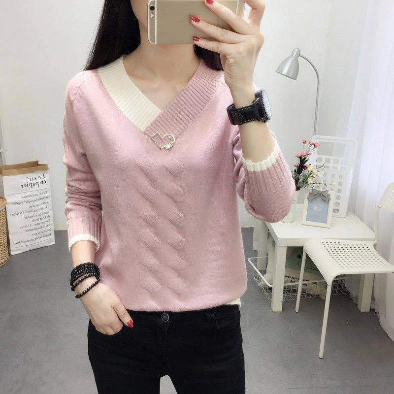 Casual Knitted Sweater Women V-Neck Long Sleeve Pullovers Coat  Autumn Winter Women's Sweater