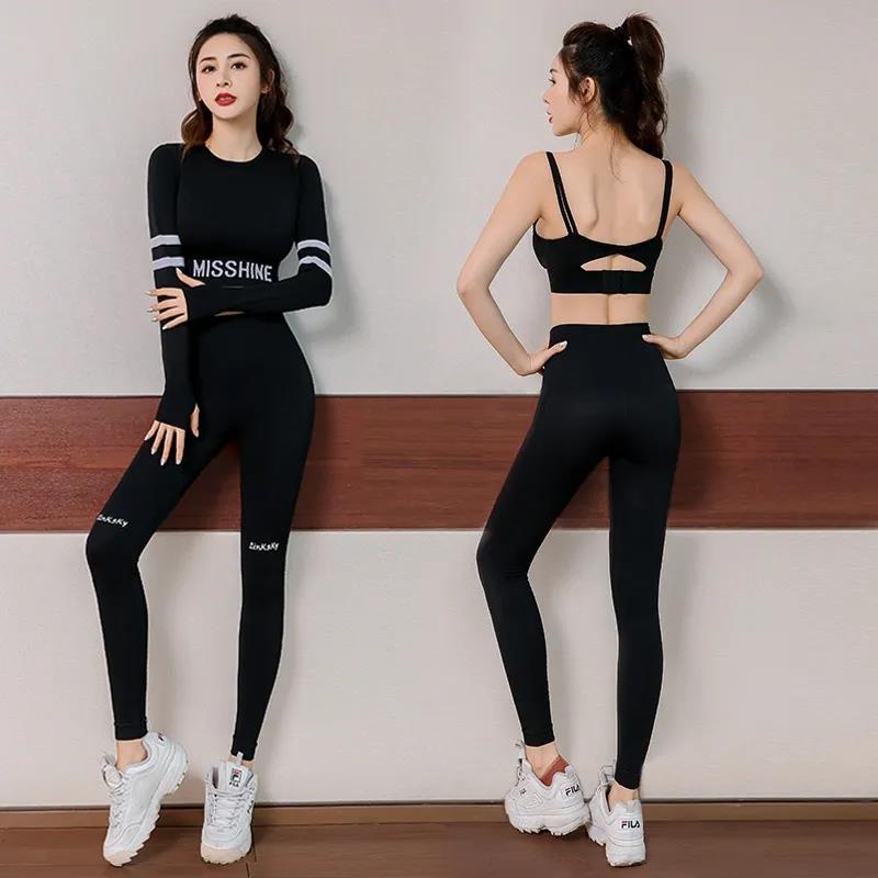 2 Piece Women Sportswear Yoga Set Gym Clothing Tracksuit Long Sleeve Crop Top High Waist Seamless Leggings Fitness Sports Suits