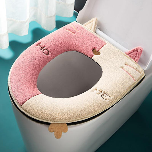 Cartoon Cat Cute Toilet Seat Covers Winter Toilet Seat Mat Soft Thick Warm Toilet Seat Cushion Washable Bathroom Lavatory Pad with Handle