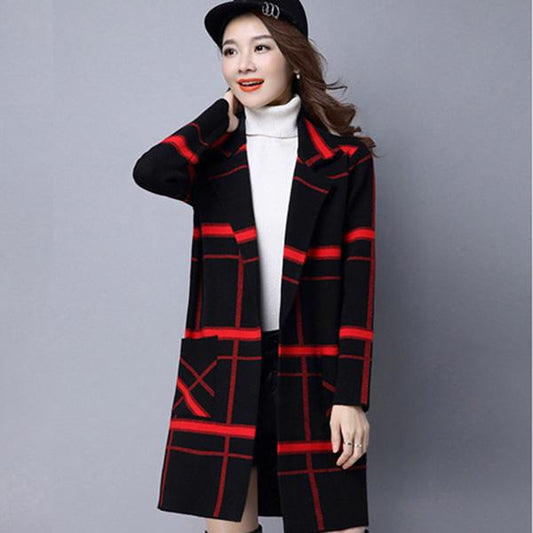 Knitted Cardigan Women's Mid-length Loose Plus Size Sweater Korean Style Autumn and Winter Thick Coat