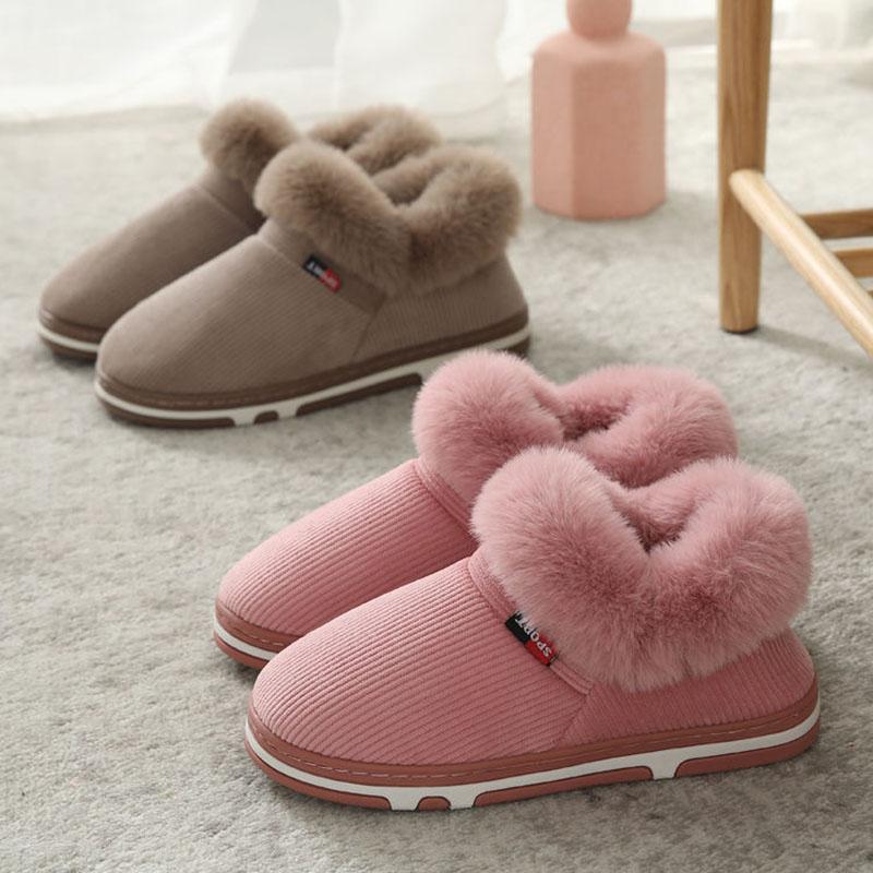 Men's Cotton Slippers Bag with Thickened Soft Bottom Non-slip Winter Home Warm Cotton Laces Heel Plush Cotton Shoes Women