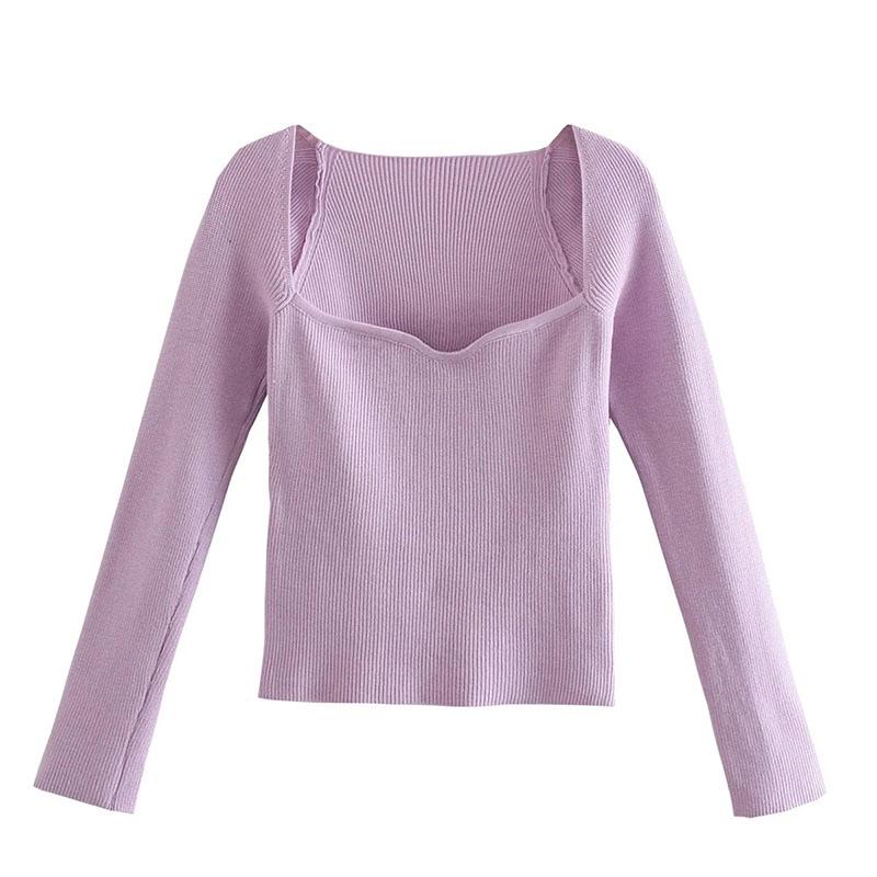 Women Knit Sweater Top Long Sleeve Heart-neck Casual Fashion Woman Slim-fit Tight Knitted Sweaters Pullover Tops