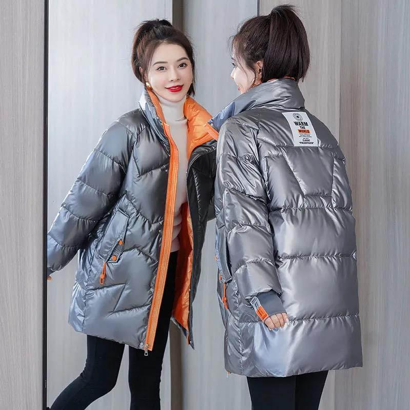 Glossy Down Padded Jacket Women's Winter Mid-length Western Style Padded Jacket Thick and Versatile Small Padded Jacket Women